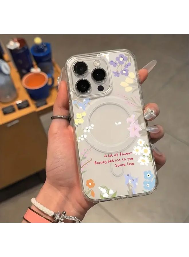Pink English Flower Magnetic Phone Case Wireless Charging Anti Drop For IPhone 14 Pro Max - Image 2